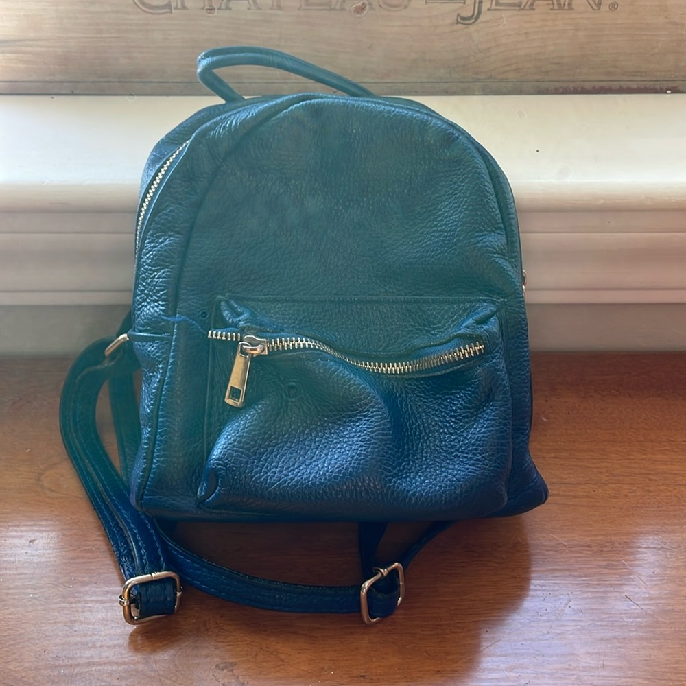 Vintage leather mini- backpack- navy blue